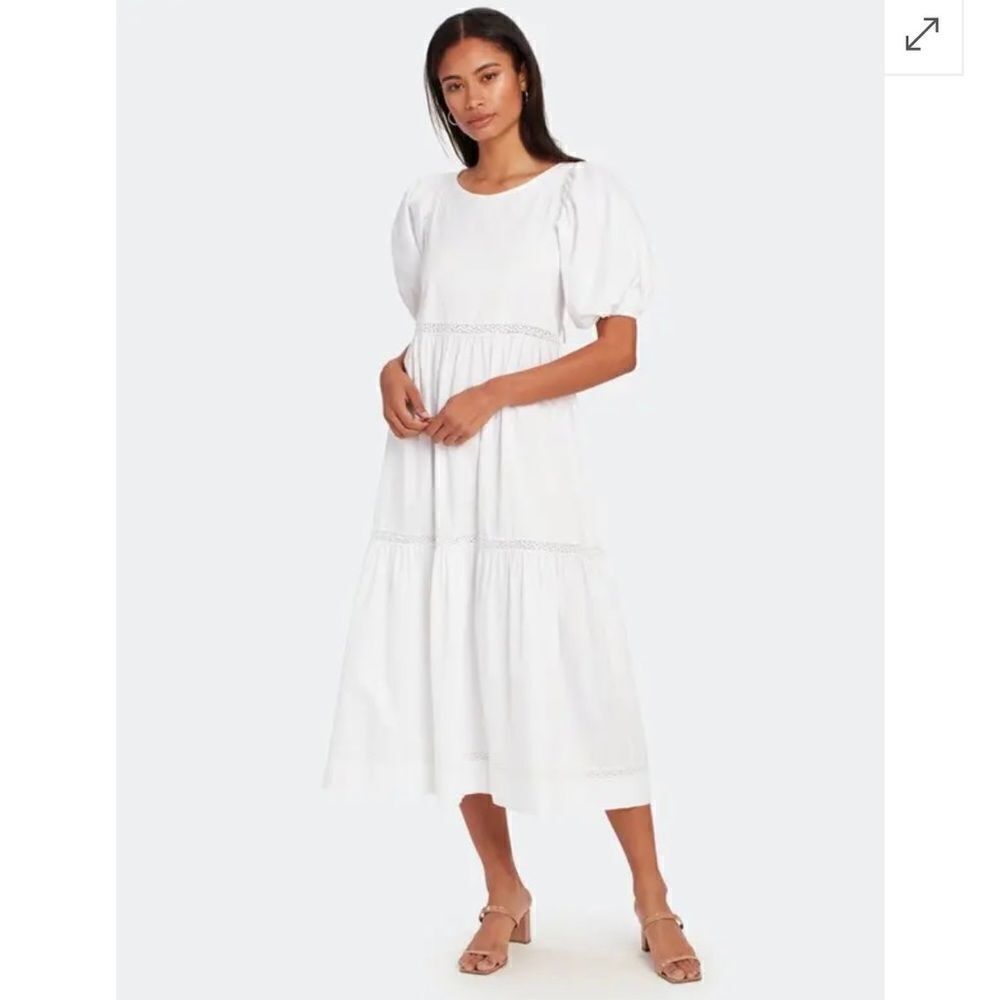 S/W/F Peace Puff Sleeve Prairie Dress White XS NEW